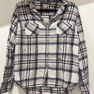 Black, white, pink plaid Button-Up Shirt